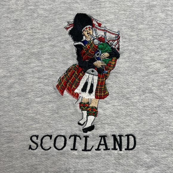 Vintage 90s Jerzees Scotland Embroidered Sweatshirt Gray Bagpipe Men's XXL Euro - Picture 2 of 10